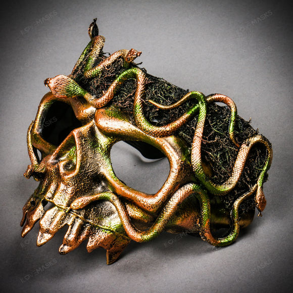 Grim Reaper Skull Woodland Medusa Snake Masquerade Mask - Gold - Picture 3 of 10